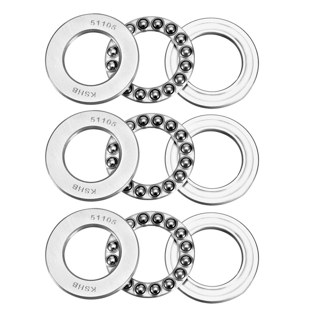 sourcing map 51105 Thrust Ball Bearings 25mm x 42mm x 11mm Chrome Steel ABEC3 Single Row Roller 3pcs