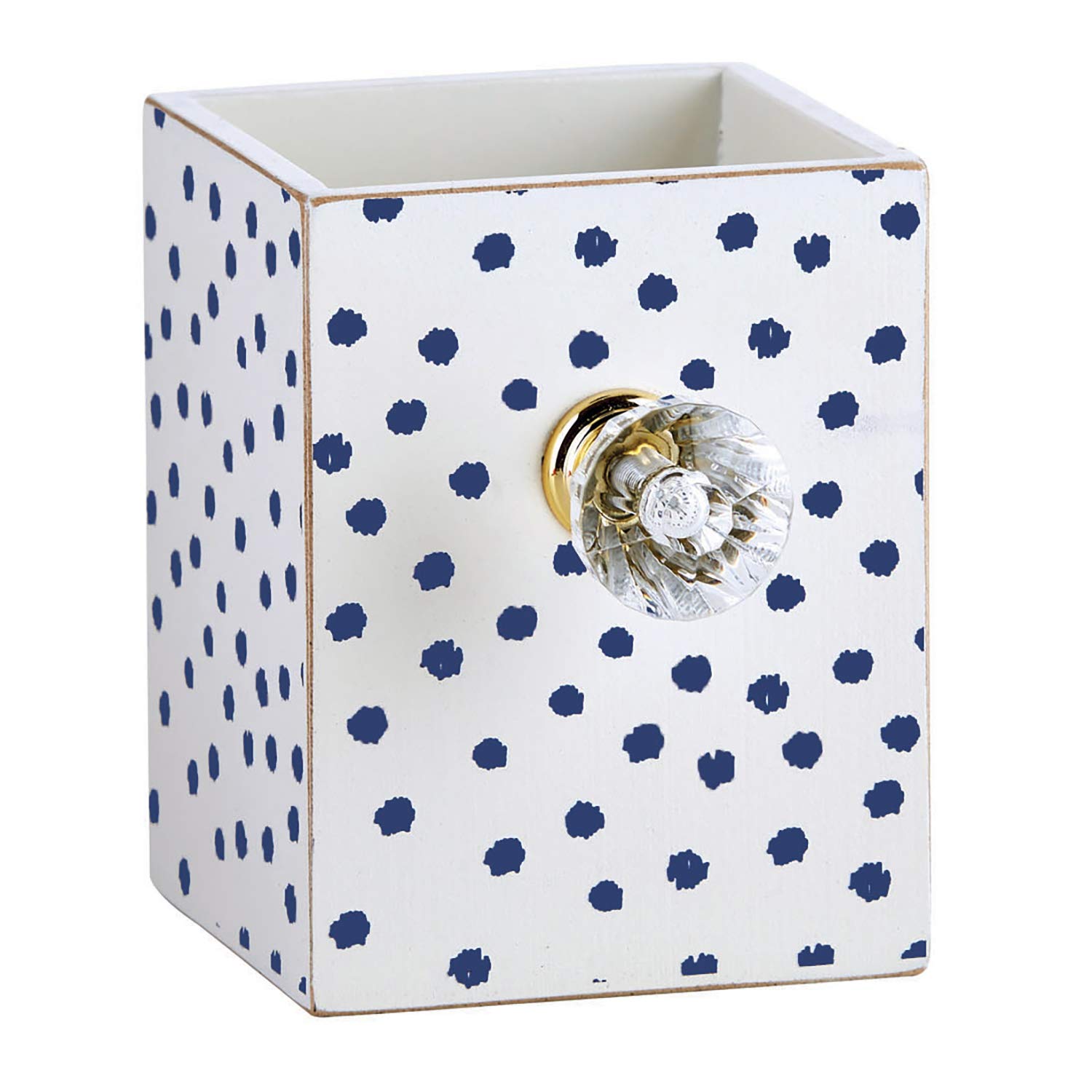 SB Design Studio Desk Top Pen and Pencil Holder, Wood, Navy Polka Dot, 3 x 3.25-Inches