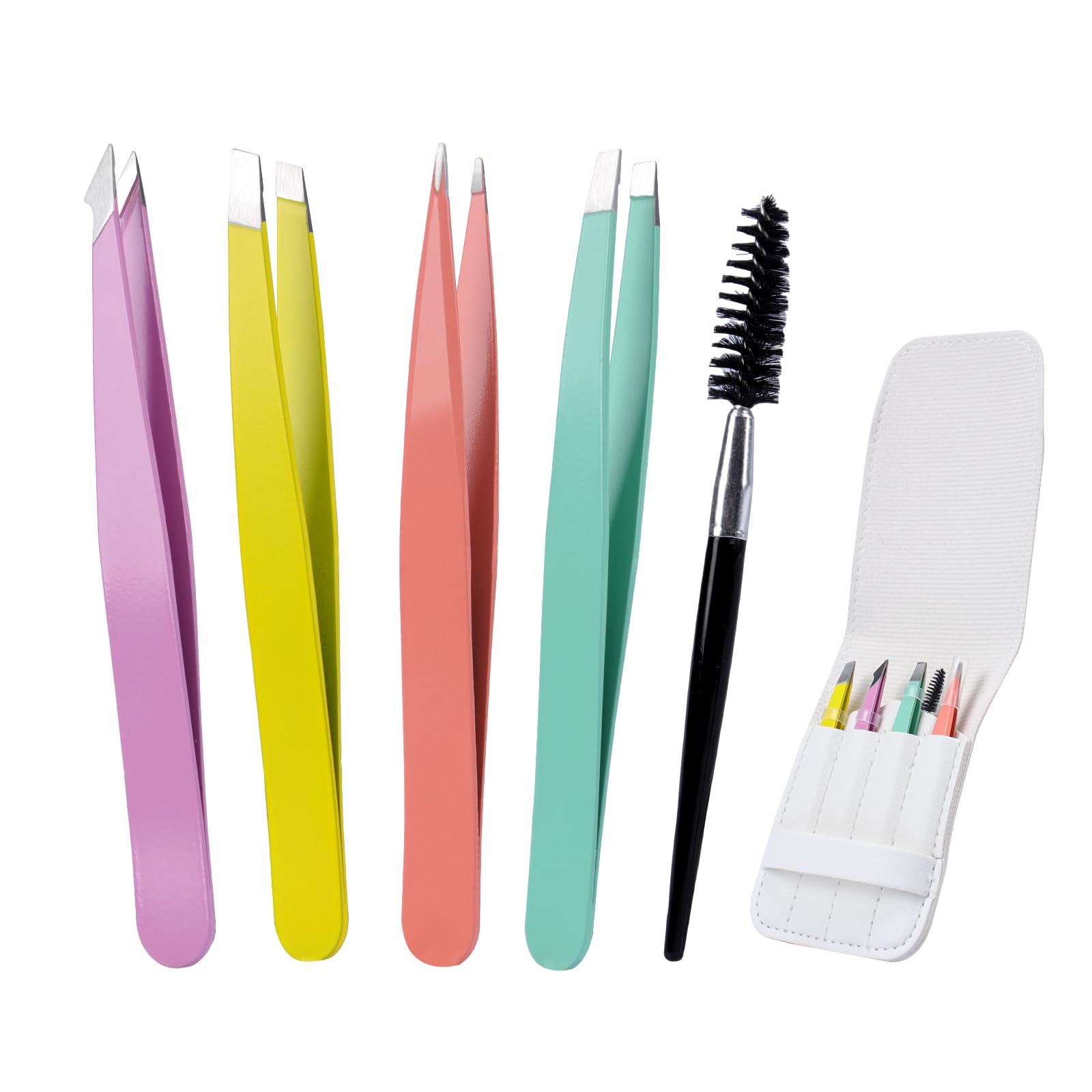 Alyvisun Pack of 5 Portable Tweezers, Professional Stainless Steel Tweezers, Eyebrow Plucking, Textured Non-Slip Coating, Suitable for Ingrown Hair for Men and Women (Multi-Colour)