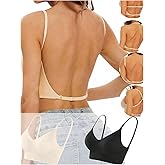 OYOANGLE Women's 2 Pack Low Back Bras Seamless Backless Bralette Wireless Plunge Open Back Multiway Bra