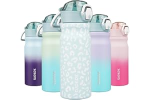 BJPKPK Insulated Water Bottle 18oz Stainless Steel Water Bottles With Straw And Carry Handle Double Wall Metal Thermos,Light Blue Leopard