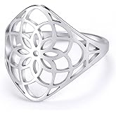 TEAMER Filigree Flower Ring Stainless Steel Elegant Bohemian Finger Ring Wedding Band Ring Exquisite Jewelry for Women