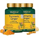 VAHDAM Turmeric Ginger 1900mg - with 1500mg Curcuminoids | Added Ginger & Piperine for Fast Absorption | Supports Joint Health and Mobility | 90 Capsules (Pack of 2)