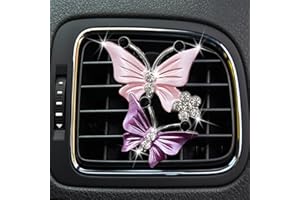 GOWXS 2PCS x Pink Double Butterfly Car Air Fresheners Vent Clips, Diamond Rhinestone Cute Butterfly Car Vent Decoration,Bling Car Accessories for Women Girl