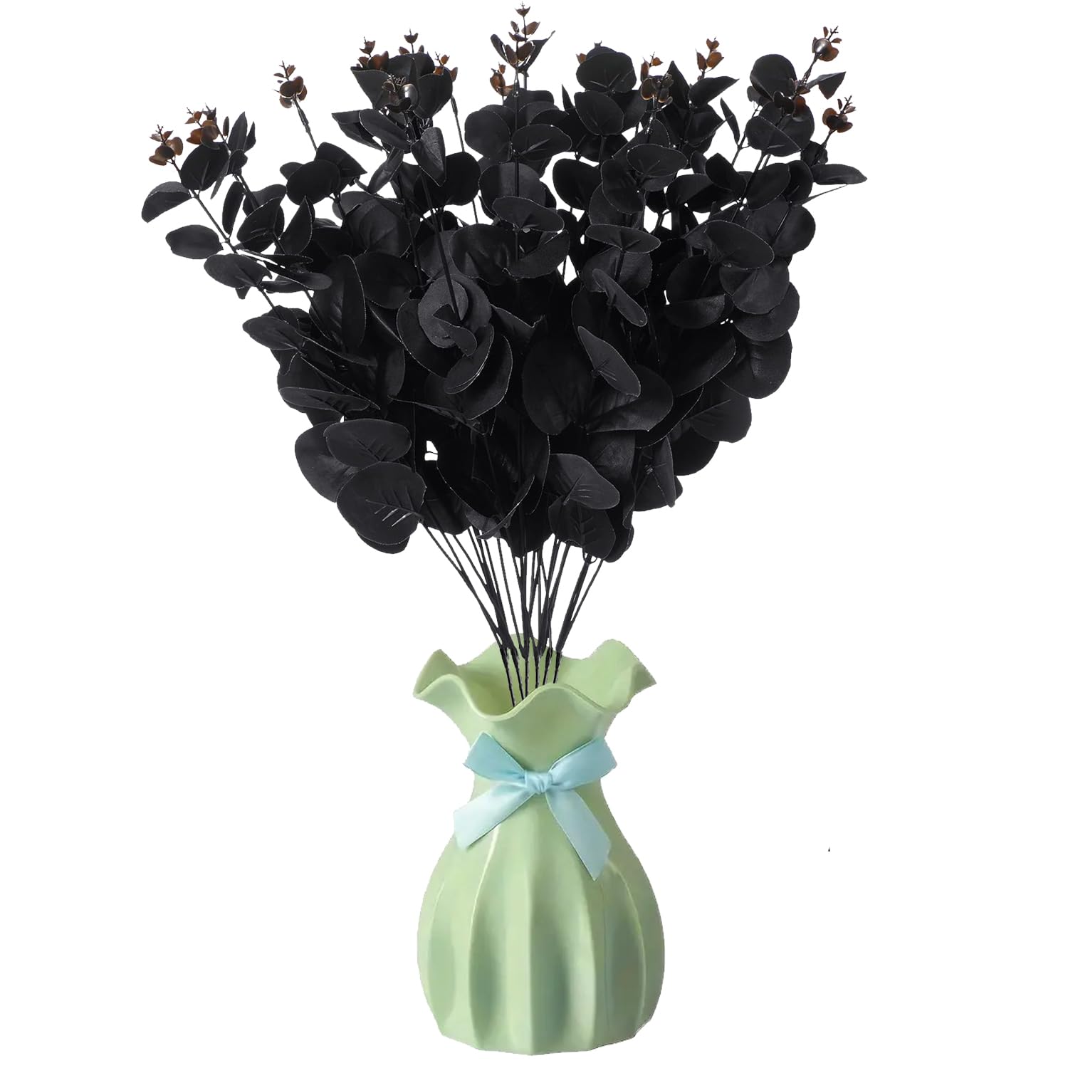 Ompinda Halloween Artificial Eucalyptus Stems, 6 Pack Black Flower Branches for Table Vase Centerpieces, DIY Wedding Home Farmhouse Decoration