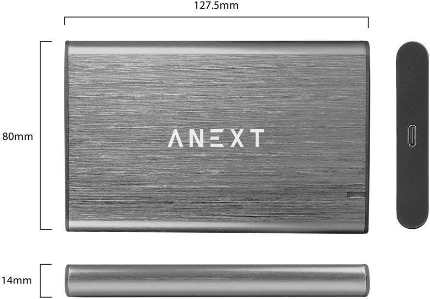 ANEXT 2.5 USB 3.1 Gen2 External Hard Drive Enclosure, Portable Black Aluminum Hard Disk Case for 2.5 inch 7mm 9.5mm SATA HDD SSD, Max 4TB, Tool-Free Design, Gray - Anext Series: Computers & Accessories