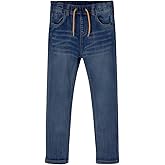 Haloumoning Boys Jeans Kids Elastic Waist Straight Leg Denim Pants with Drawstring 4-14 Years