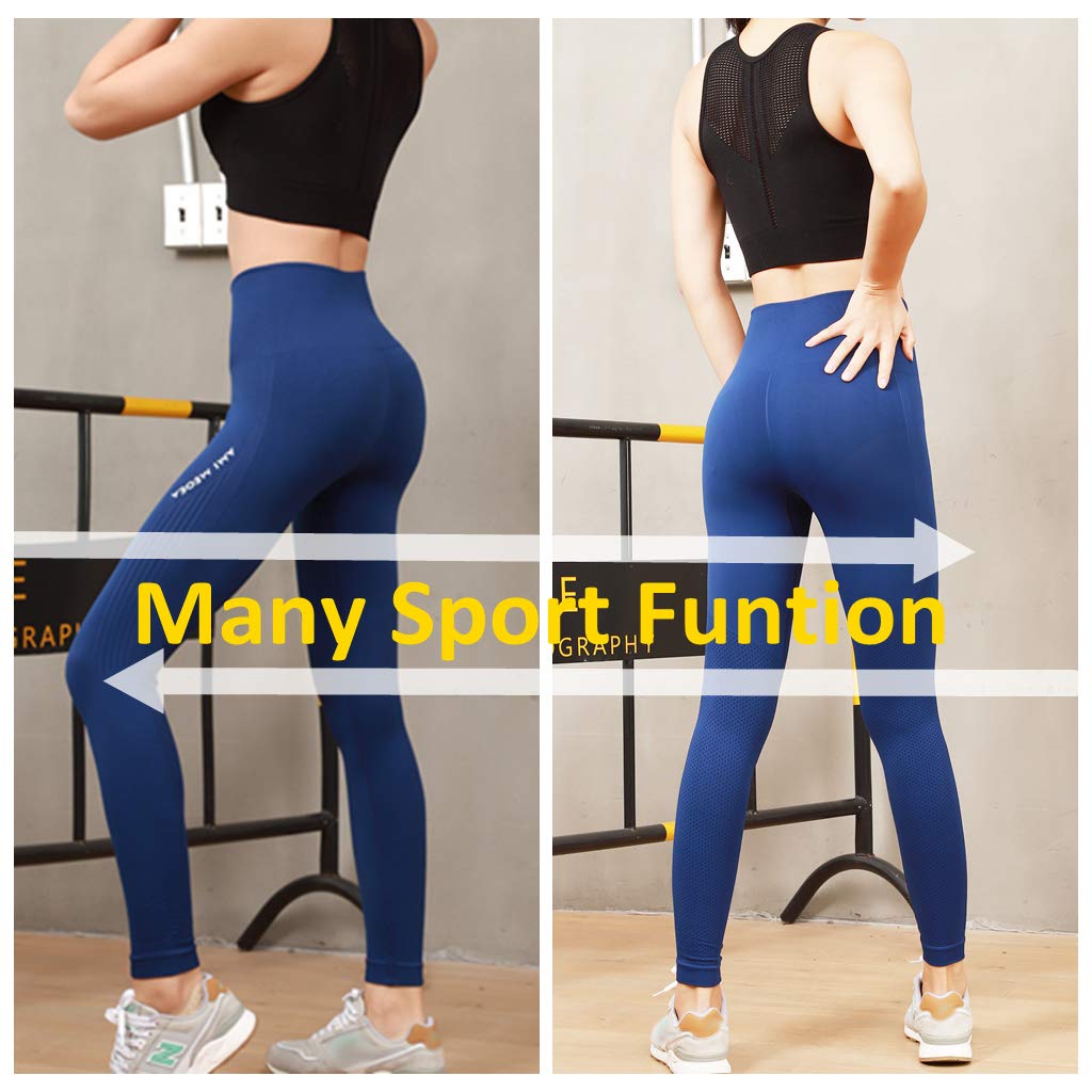 TINLUNG High Waist Yoga Pants with Tummy Control, Sport Women Leggings with Seamless Mesh Panels Butt Lifting Workout Leggings Blue L