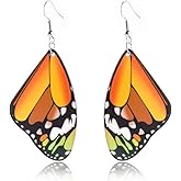 MALOYANVE Butterfly Wing Earrings for Women Asymmetric Boho Colorful Monarch Butterfly Wings Dangle Earrings Chic Jewelry Summer Vacation