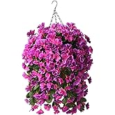 INQCMY Artificial Fake Hanging Plants Flowers Basket for Spring Summer Outdoor Outside Decoration,Faux Silk Begonia Flower in Planter Look Real UV Resistant for Home Porch Patio Balcony Yard Decor