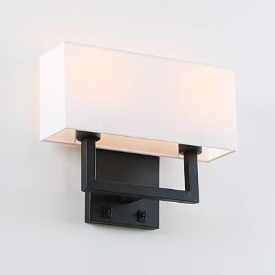 Buy Permo 2 Lights Wall Sconce Light Fixture Black Finish With White Textile Shades And 2pcs On Off Switch Button Living Room Bedside Nightstand Light Online In Turkey B07lbcfwq2