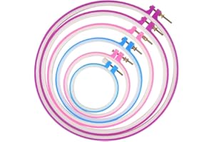 QLOUNI 6PCS Plastic Embroidery Hoops Set, Cross Stitch Hoops in 3.7inch/4.9inch/6.4inch/7.9inch/9.7inch/10.8inch, Various Colors, for DIY Embroidery Crafts