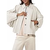 Cicy Bell Womens Cropped Jacket Lightweight Batwing Sleeve Trendy Casual Short Trench Coats Button Up Outerwear