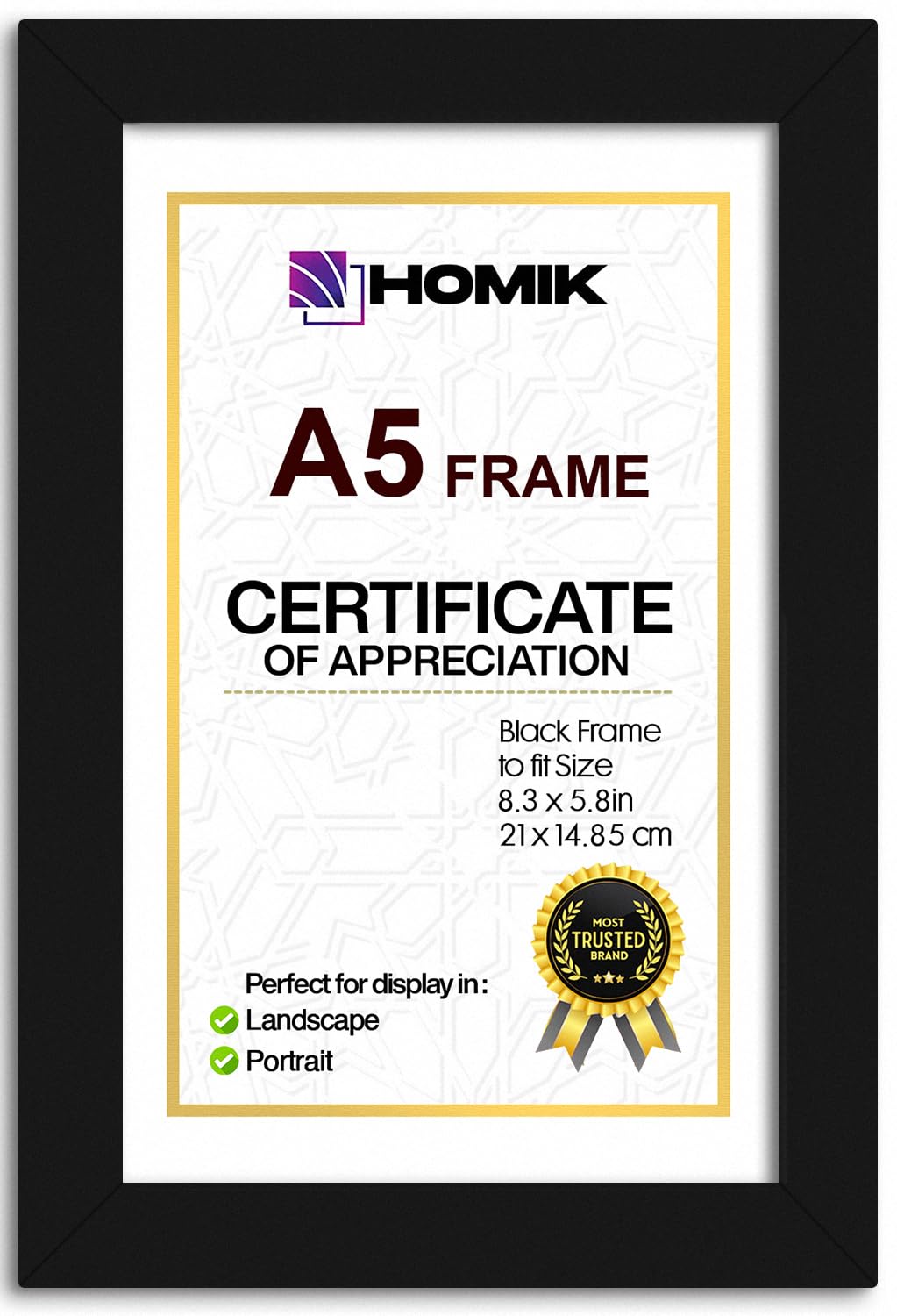 HOMIK A5 Frame with Acrylic Glass and Mount – A5 Picture Frame for Home Decor or Gift - A5 Black Frame