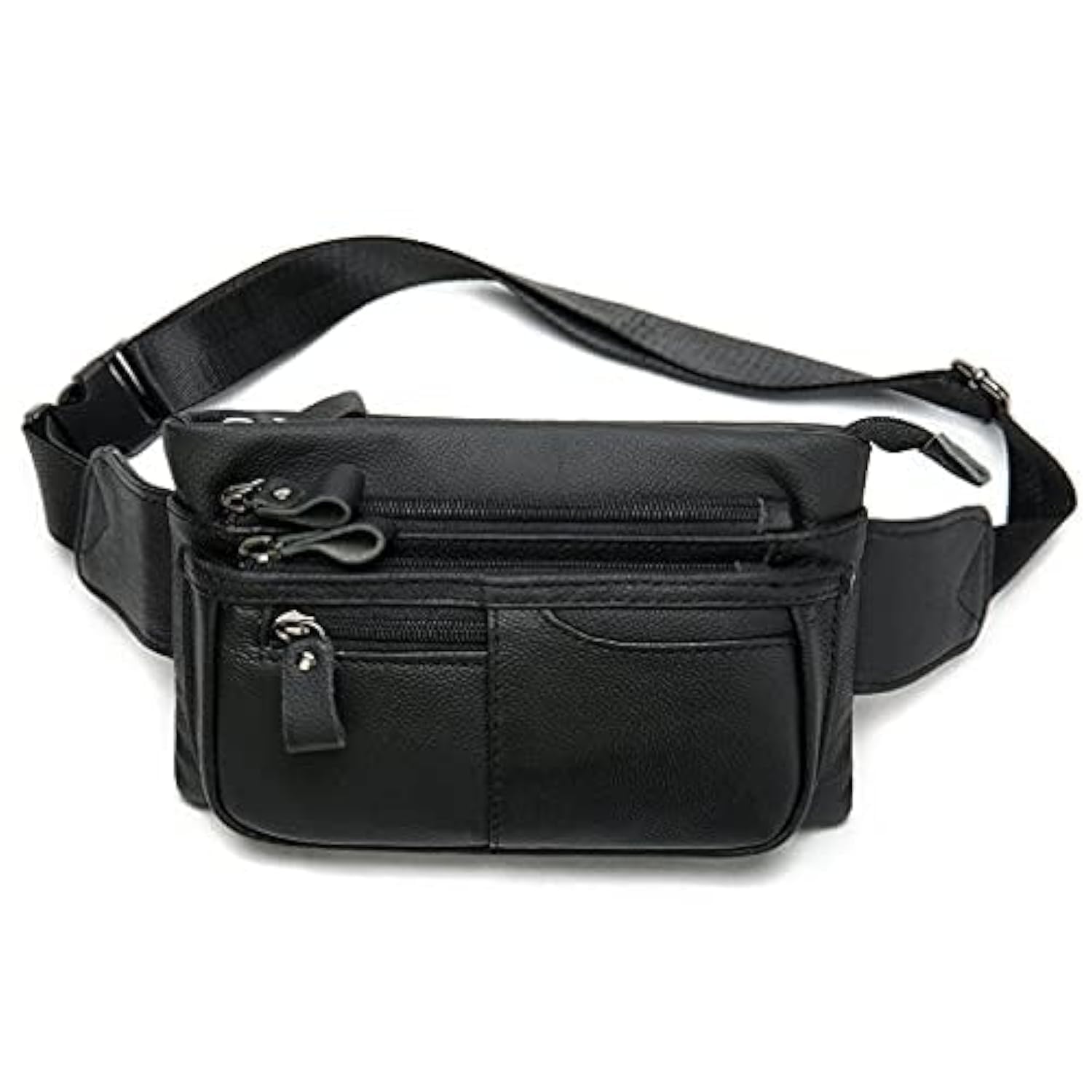 Leather Fanny Pack Waist Bag for Men Women Outdoor Travel Sports Hiking Walking Running Hip Bum Belt Slim Cell Phone Purse Wallet Camping Casual Day Pouch Black
