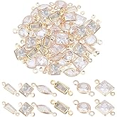 NBEADS 60 Pcs 6 Styles Cubic Zirconia Link Charm, 3x10.5mm Brass Micro Pave Charms Clear Cubic Zirconia Links, Small Horse Eye Square Rectangle Trapezoid Round Oval Connectors for Jewelry Making
