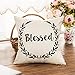 Fahrendom Rustic Blessed Olive Branch Vine Wreath Vintage Country Style Retro Farmhouse Quote Gift Cotton Linen Home Decorative Throw Pillow Case Cushion Cover with Words for Sofa Couch 18 x 18 Inch