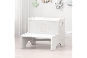 WISUCE ESSENTIALS Bamboo 2 Step Stools for Kids, Toddler Step Stool with Non-Slip Stepping Surface, Heavy Duty Foot Stool Holds up to 450Lb Two Stepping Stool for Bathroom Sink Bedroom Kitchen (White)