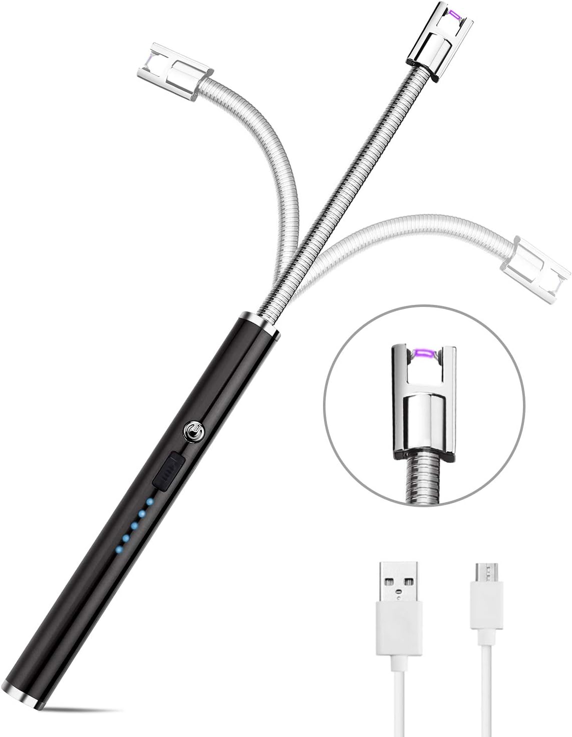 Electric Arc Lighter AUERVO Candle Lighter USB Rechargeable Multi Purpose Longer Flexible Neck Lighter Flameless Windproof for Kitchen Grilling BBQ Camping Stove (Black)