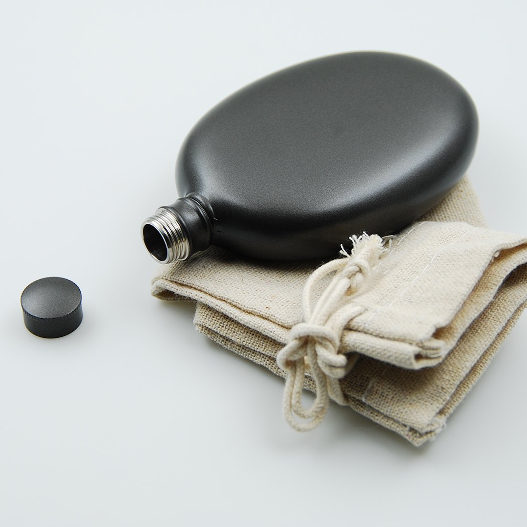 iSavage 3oz 18/8 Stainless Steel Oval Shaped Hip Flask, Popular Gun-Black Painting-YM803