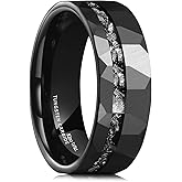King Will 8mm Tungsten Carbide Opal Rings For Men Black Wedding Band Blue Opal Inlay Brushed Hammered Promise Rings Comfort Fit Size 7-14