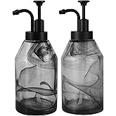 Suanti Bathroom Glass Soap Dispenser Set, 2 Pack 12.5 Oz Unique 3D Black Smog Thick Glass Hand Soap Bottle with Smooth Action Rust-Free ABS Pump, Kitchen Dish Soap Dispenser (Black)