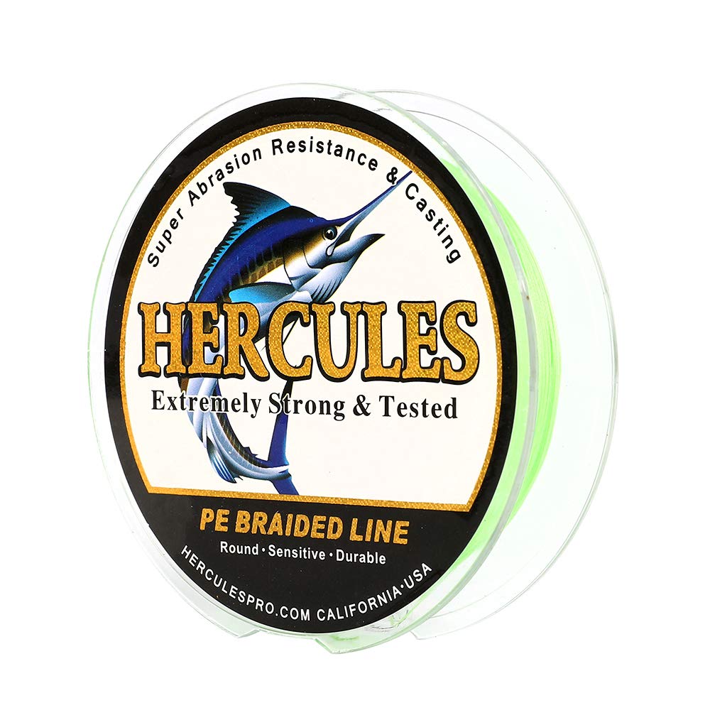 Hercules Super Cast 100M 109 Yards Braided Fishing Line 30 LB Test for Saltwater Freshwater PE Braid Fish Lines Superline 8 Strands - Fluorescent Green, 30LB (13.6KG), 0.28MM