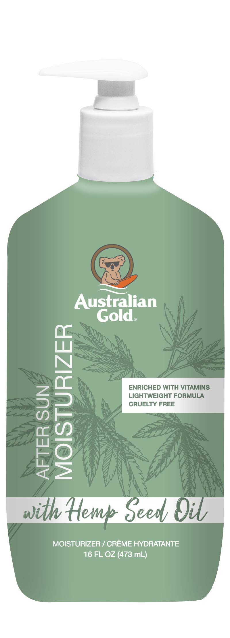 Photo 1 of Australian Gold After Sun Moisturizing Lotion with Hemp Seed Oil, Enriched with Caffeine, Vitamin Blend, Dye Free, Vegan & PETA Approved, 16 Ounces
