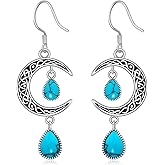 Celtic Moon Dangle Drop Earrings Celtic Knot Earrings for Women Sterling Silver Crescent Turquoise Jewelry for Women Teardrop Irish Jewelry