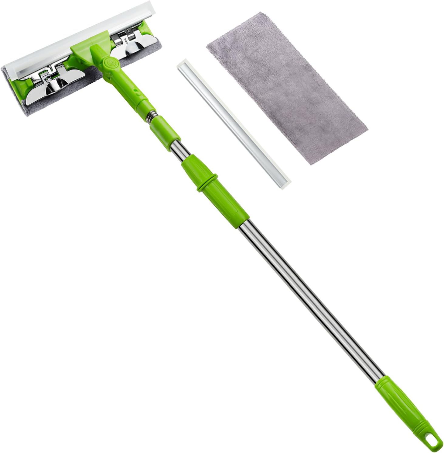 Professional 3-in-1 Window Squeegee with Scrubber -Extendable Microfiber Window Scrubber Cleaner Brush Washing Kit Tools 180°Rotatable Window Cleaning Squeegee for high Window,Car Glass,and Auto