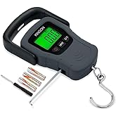 Digital Hanging Luggage Scale with Comfortable Handle and Large Hook, 110lb/50kg, Backlit Portable Scale for Travel Fishing with Tare/Hold Function, AAA Batteries Included, Grey