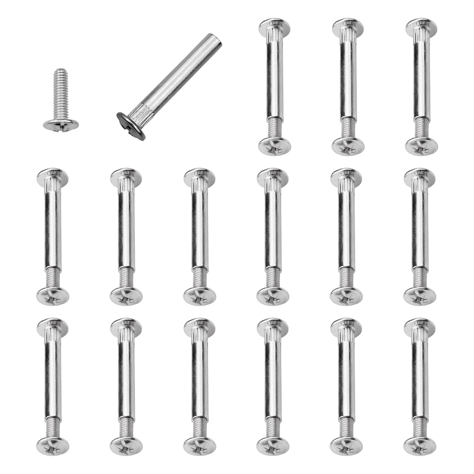 aupawdy 15 Pieces Metal Connecting Screws Bolts M5 Abinet Connectors Door Handle Screws with Connecting Bolts Sleeves Nickel Plated Screw for Furniture Frames Hardware Cupboard Silver