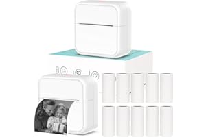 HUIJUTCHEN Mini Pocket Printer for iPhone/Android, Portable Sticker Printer with 10 Rolls Non-Sticky Thermal Papers, Blue-Tooth Thermal Mini Printers for Journal Memo Notes Photo Study, White
