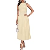LUNAMODA 2026 Summer Formal Dresses for Women Casual Ruched Maxi Dress Sleeveless Drop Waist Boat Neck Long Flowy Sundress