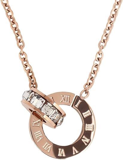 Amazon Pclife ローマ数字 サークル 人気 ネックレス レディース 18金 ピンクゴールド仕上げ ネックレス ステンレス ジュエリー ローズゴールド ネックレス 通販