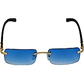 Elite Slim Rimless Rectangular Metal & Wood Art Aviator Sunglasses