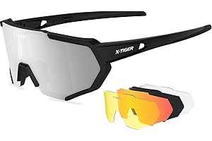 X-TIGER Polarized Sports Sunglasses with 5 Interchangeable Lenses,Mens Womens Cycling Bike Glasses,Baseball Running Fishing