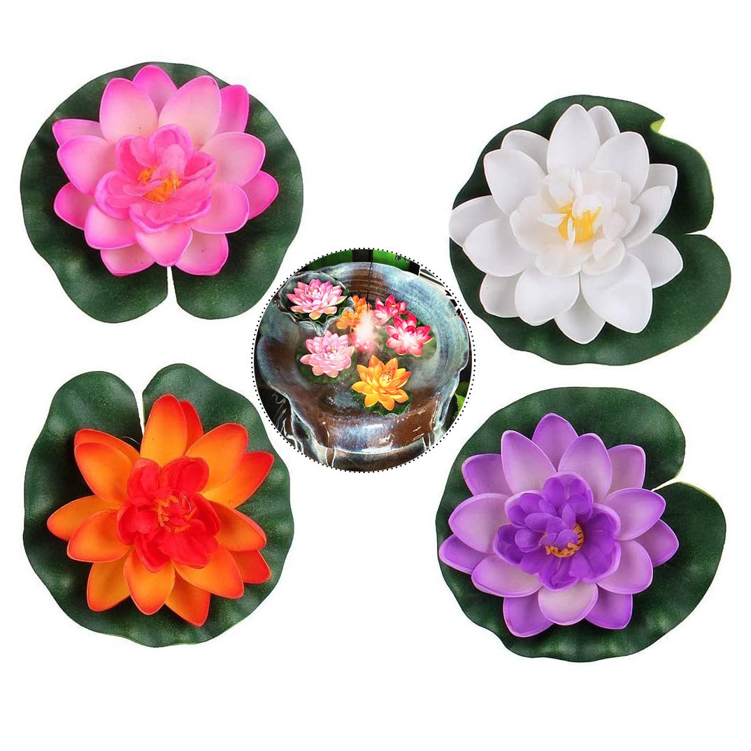 Xrten 4 Pcs Artificial Foam Lotus Artificial Pond Floating Plants Waterproof Lotus Flower Pond Plants Decor
