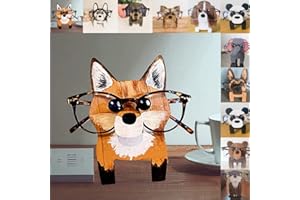 RBFSAH Newsukie, Wooden Animal Eyeglass Stand, Cute Glasses Holder for Desk, Wood Animal-Shaped Mounts, Christmas Animal Glasses Holder Creative Handmade Carving Eyeglass Holder (Fox)