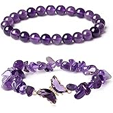 zmzdp Purple Butterfly Healing Bracelet for Women Amethyst Crystal Beaded Stretch Bracelet with Butterfly Charm Beaded Bracelet Butterflies Jewelry Gift Purple Crystal Bracelet
