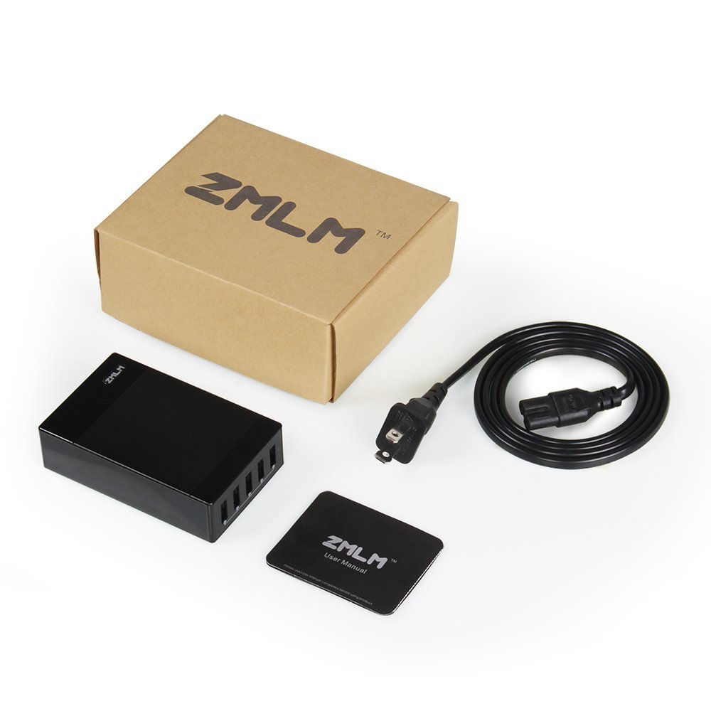 ZMLM 40W/8A 5-Port USB Charger Multi-Port Wall Charging Station with Smart IC for iPhone 7 / 6s / Plus, iPad Pro / Air 2 / mini /iPod, Galaxy S7 / S6 / Edge / Plus, Note 5 / 4, LG, Nexus, HTC and More