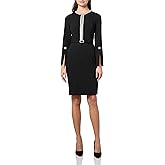 Karl Lagerfeld Womens Long Sleeve Scuba Crepe Chain Trim Sheath Dress