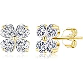 Reffeer Solid 925 Sterling Silver Flower Clover Earrings Studs for Women Teen Girls CZ Flower Stud Earrings