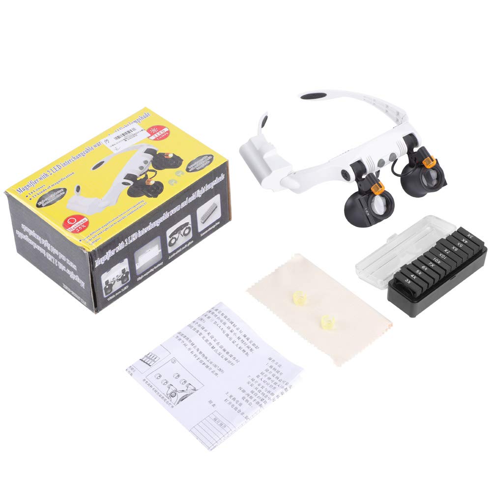 Led Light 21 Combination Head with Magnifying Glass & Interchangeable Lens, Head-Mounted Magnifying Glass