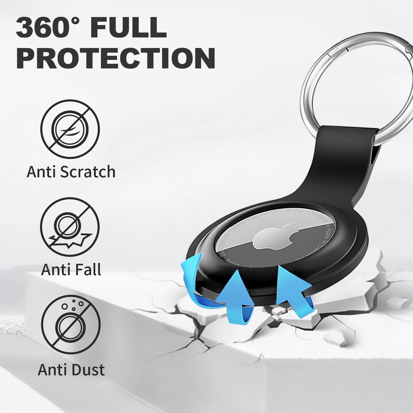 1|2|4 Pack for AirTag Holder Compatible with Air Tag Case Keychain Silicone for air tagholder Key Ring Chain for Apple for GPS Item Finders Accessories, for Bags, Pets, Kids, Luggages, Black