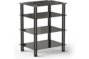 FITUEYES 4-Tier Media Stand Audio/Video Component Cabinet with Glass Shelf for/Apple Tv/Xbox One/ps4 AS406001GB