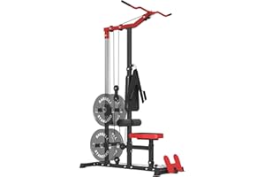 ER KANG LAT Tower with Flip-Up Footplate, High & Low Pulley Station, AB Crunch Harness Home Gym Back Exercise Machine