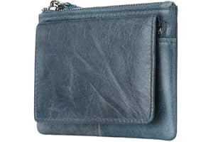 Wugebud 1 Pcs Leather 2 Zipper Coin Purse Wallet With Card Slots, Coin Organizer, Change Holder,Card Case, Leather Zipper Storage Bag for Men & Women