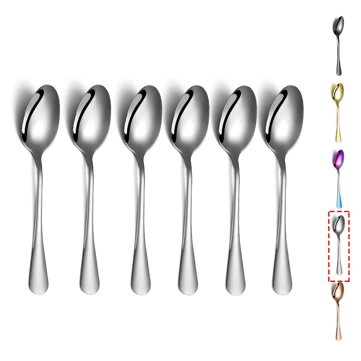 Teaspoons, Kyraton 6 Pieces 14cm Stainless Steel Tea Spoons, Ice Cream Spoons, Dessert Spoons, Coffee Spoons, Golden Spoons Silverware Pack of 6