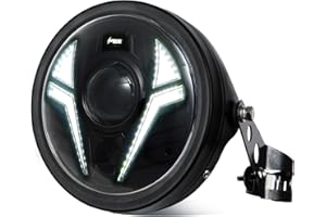 HENGTUAOTO 7inch LED Motorcycle Headlight Laser Light with White DRL Amber Turn Signal with Headlight Housing Bucket Mount Brackets Compatible with Vulcan custom CB400 CB1300 XS650 Chopper Cafe Racer